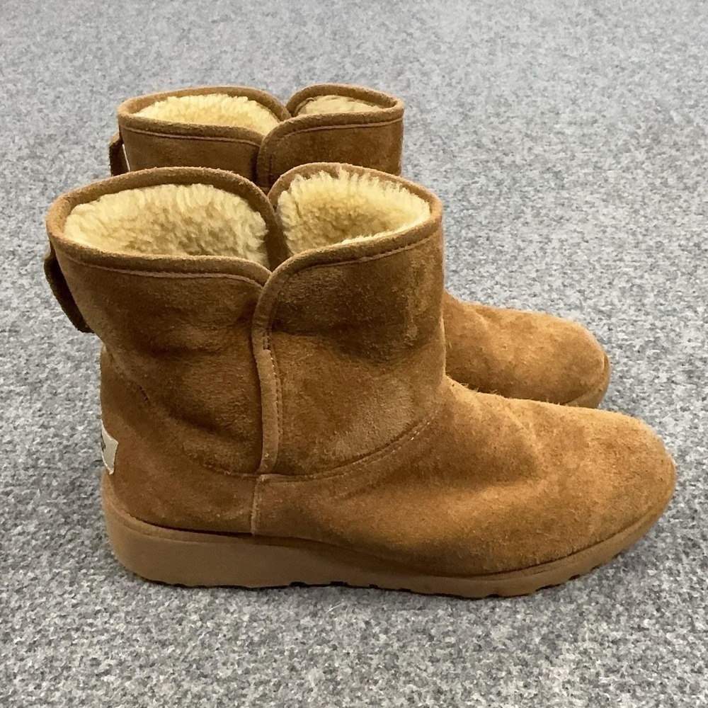 UGG Boots Womens Size 9 Brown Suede Shearling Lined Ankle Wedge Winter 1012497